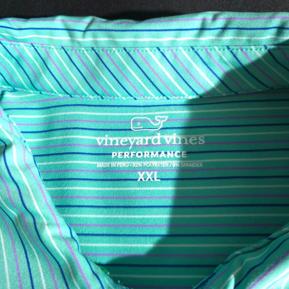 Vineyard Vines Performance Polo Mens XXL Green Striped Short Sleeve Golf Shirt - Picture 6 of 9